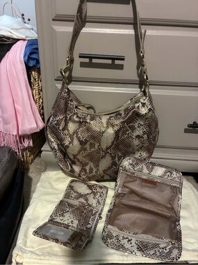 HOBO Snake-Print Hobo Shoulder Bag in Taupe Brown